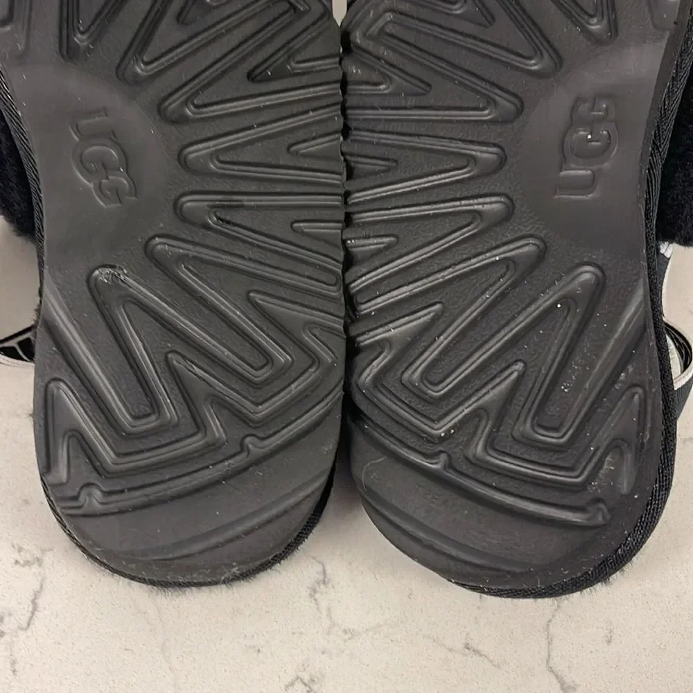 UGG Disco Slide Kids Black Fluffy Sandals - Slippers Size 13